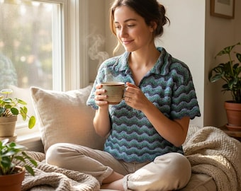 Knopfkragen Strickmuster PDF | Damen Pullover Top Stricken Download | Sofortiges digitales Muster