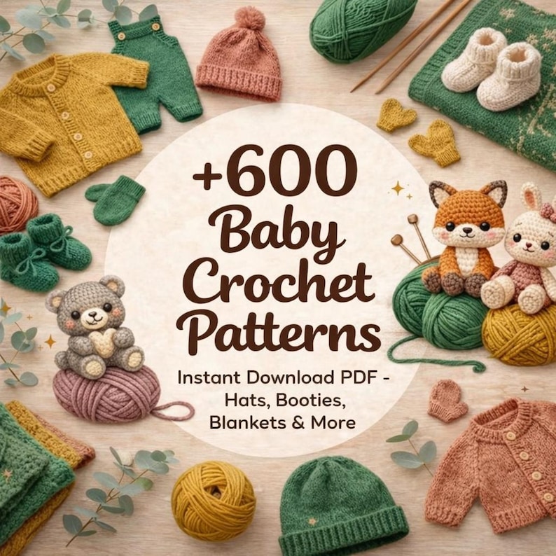 600+ Baby Crochet Patterns Bundle, Hats, Booties, Blankets, Amigurumi ...