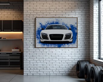 KYNA Poster nero Supercar per Audi R8 Sports Car Poster decorativo su tela, poster da parete e stampa artistica moderna per camera da letto, 40 x 40 cm