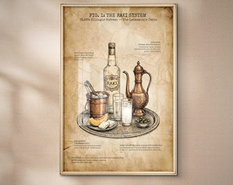 Raki Poster, Turkish Bar Decor, Traditional Raki Print, Bar Decor, Vintage Spirit Poster, Turkish Friend Gift, Kitchen Wall Art