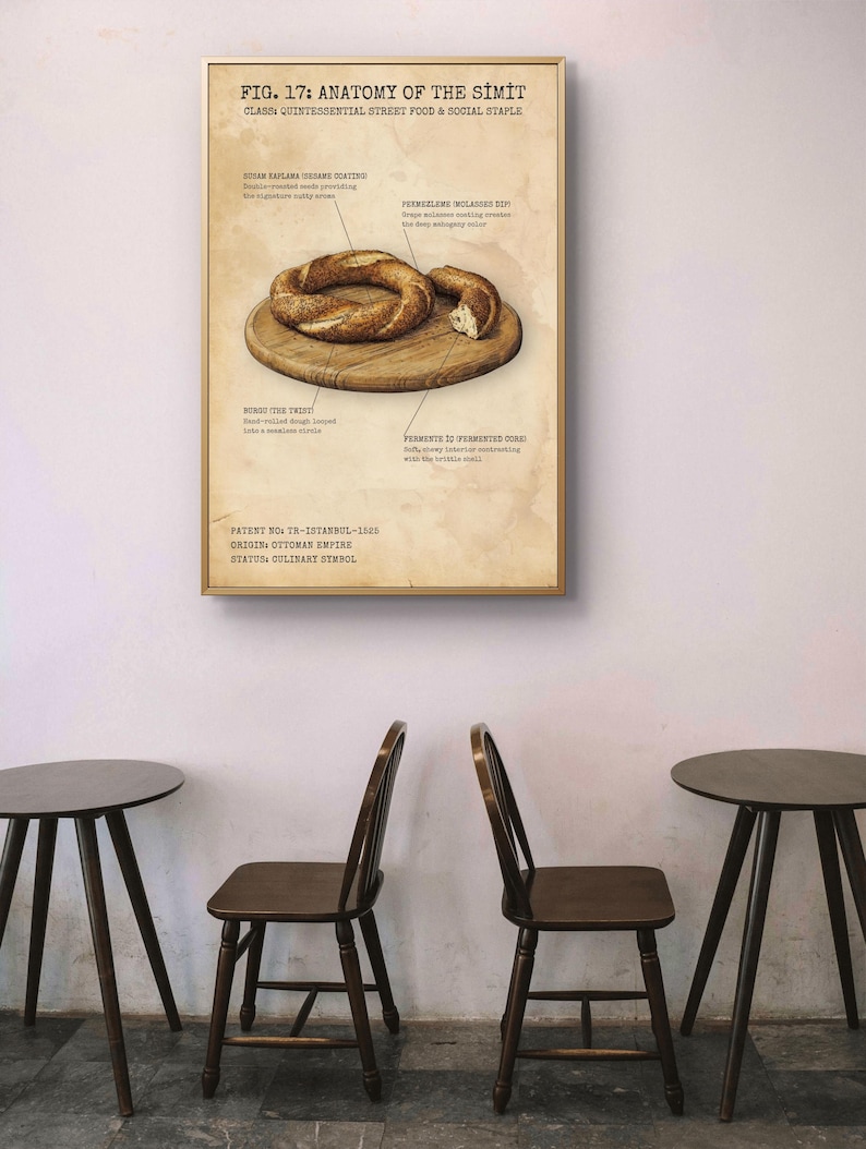 Turkish Simit Print | Turkish Breakfast |Istanbul Street Food Art | Kitchen Wall Decor | Vintage Food Poster | Turkish Culture Gift image 2