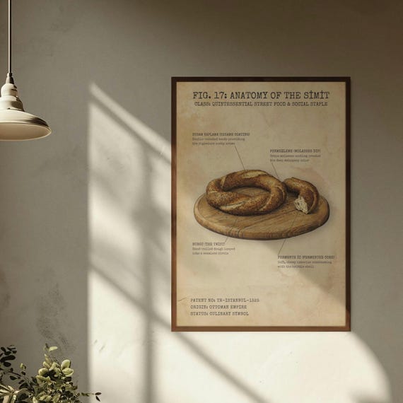 Turkish Simit Print | Turkish Breakfast |Istanbul Street Food Art | Kitchen Wall Decor | Vintage Food Poster | Turkish Culture Gift