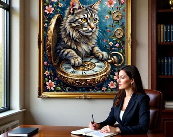 Impression d'art chat surréaliste, curiosité sur le cadran