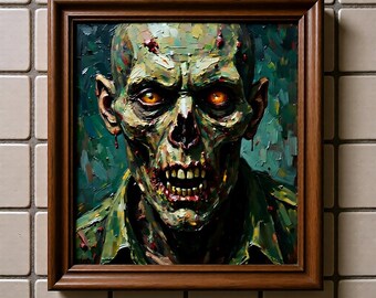 Chat mural zombie, impression d'art numérique, visage pourri