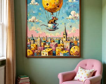Art mural surréaliste, impression d'art numérique souris, L'ascension du rêveur ringard