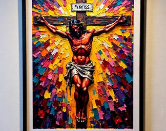 Art mural religieux, impression d'art numérique, le Christ illuminé