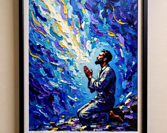 Art mural religieux, impression d'art numérique, prière en bleu