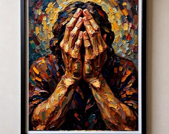 Art mural religieux, impression d'art numérique, la prière du désespoir