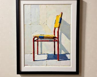 Art mural nature morte, chaise moderne, impression d'art numérique, appui géométrique