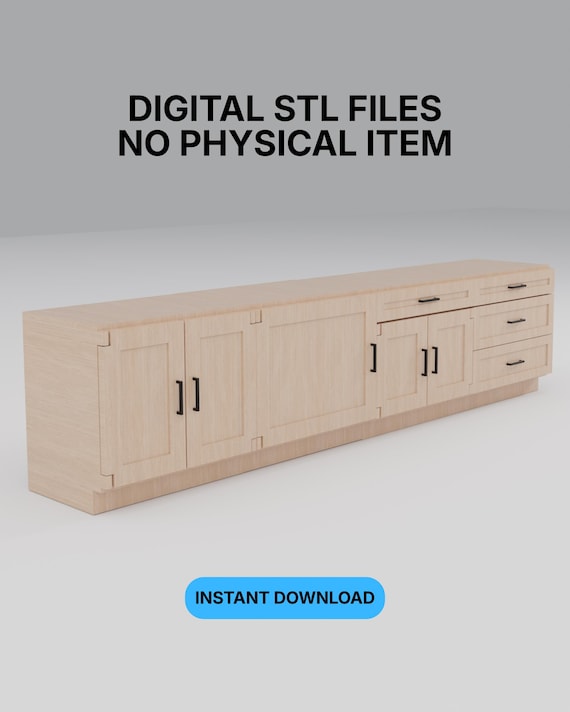 STL File - 1:12 Kitchen Cabinets STL + 3MF Files | Modular Doors and Drawers | 3D Print Miniature Furniture