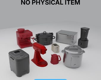 STL File - 1:12 Kitchen Appliance Bundle | Espresso Machine Blender Toaster Oven Bread Maker | Dollhouse Miniature 3D Print Files