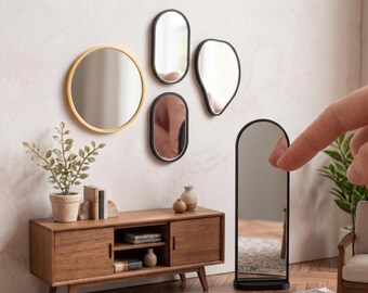 1:12 Scale Modern Mirror Set, Dollhouse Miniature STL & 3MF Files, Arched Floor Mirror, Round and Organic Mirrors