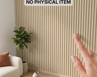May include: A beige wall with vertical slats and a text overlay that reads DIGITAL STL FILES NO PHYSICAL ITEM. A blue button at the bottom contains the text INSTANT DOWNLOAD. The wall features a repeating pattern of narrow, vertical grooves.