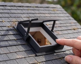 May include: A miniature black roof window with an open frame installed on a dark gray shingled roof. The text at the top reads DIGITAL STL FILES - NO PHYSICAL ITEM and the text at the bottom reads INSTANT DOWNLOAD.