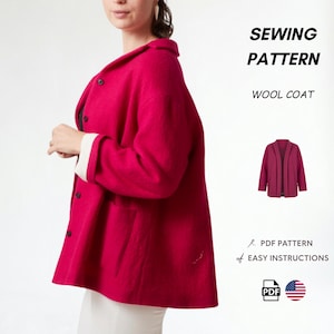 Molde para Casaco de Lã Oversized (Download em PDF) | Casaco Forrado de Corte Solto | Jaqueta de Inverno com Ombros Caídos