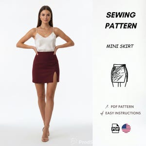 Plus Size Mini Skirt Sewing Pattern PDF (L XL 2XL) | Elastic Waist, No Zipper | Easy Pull-On Skirt for Stretch Woven & Knit Fabric