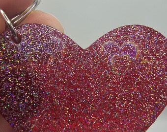 Holographic Heart Keychain|Unique Accessories|Handmade|Resin Gifts|Statement Piece