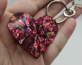 Holographic Heart Keychain|Unique Accessories|Handmade|Resin Gifts|Statement Piece