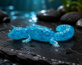Pisapapeles de resina con forma de gecko de cola gorda, figura, azul iridiscente, decoración del hogar, estatua