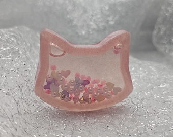Cat Head shaped, pink, fluid shaker, quick sand, phone grip or badge reel