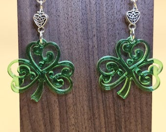 Swirling Filigree Shamrock Earrings with Celtic Knot Heart