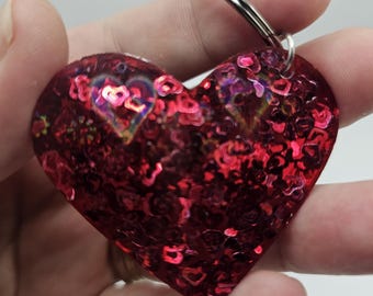 Holographic Heart Keychain|Unique Accessories|Handmade|Resin Gifts|Statement Piece