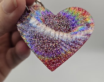 Holographic Heart Keychain|Unique Accessories|Handmade|Resin Gifts|Statement Piece
