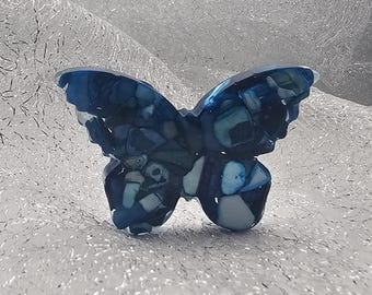 Butterfly Shape, Turquoise Mother of Pearl, Resin, Phone Grip or Badge Reel