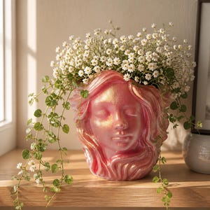 Woman with Flowing Hair, Flower Pot, Pen Holder, Makeup Brush Holder