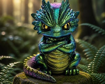 Figura de dragón verde que cambia de color, arte con polvo de camaleón, pisapapeles con forma de compañero de escritorio enfurruñado.