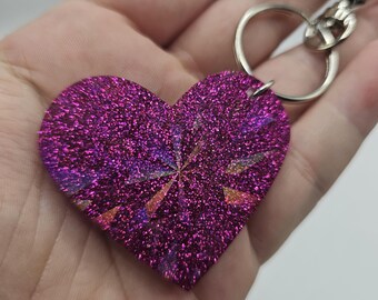 Holographic Heart Keychain|Unique Accessories|Handmade|Resin Gifts|Statement Piece
