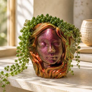 Woman with Flowing Hair, Flower Pot, Pen Holder, Makeup Brush Holder