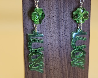 LUCKY Earrings. Translucent with attached four leaf clover charm bead.