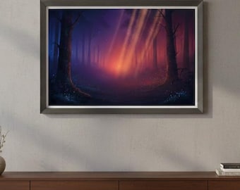 DEEP WOODS Forest Poster | Mystical Woodland Art Print | Nature Landscape | Gradient Sunrise | Bedroom Wall Decor | Premium Museum Paper