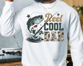Haspel coole papa-sweater, vissen papa cadeau, Vaderdag-sweater voor papa, visser ronde hals, sweater bas vissen, cadeau voor papa
