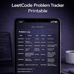 LeetCode DSA Tracker imprimible / Cuaderno de problemas de entrevistas de codificación / Planificador de estructuras de datos y algoritmos (PDF)