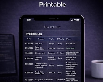 LeetCode DSA Tracker Printable | Coding Interview Problem Notebook | Data Structures & Algorithms Planner PDF