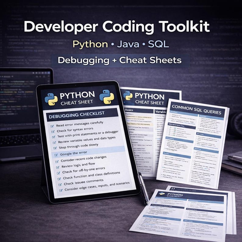 開発者向けコーディングアシスタントツールキット | Python Java SQL デバッグガイドとエラー修正チートシート PDF 画像 1