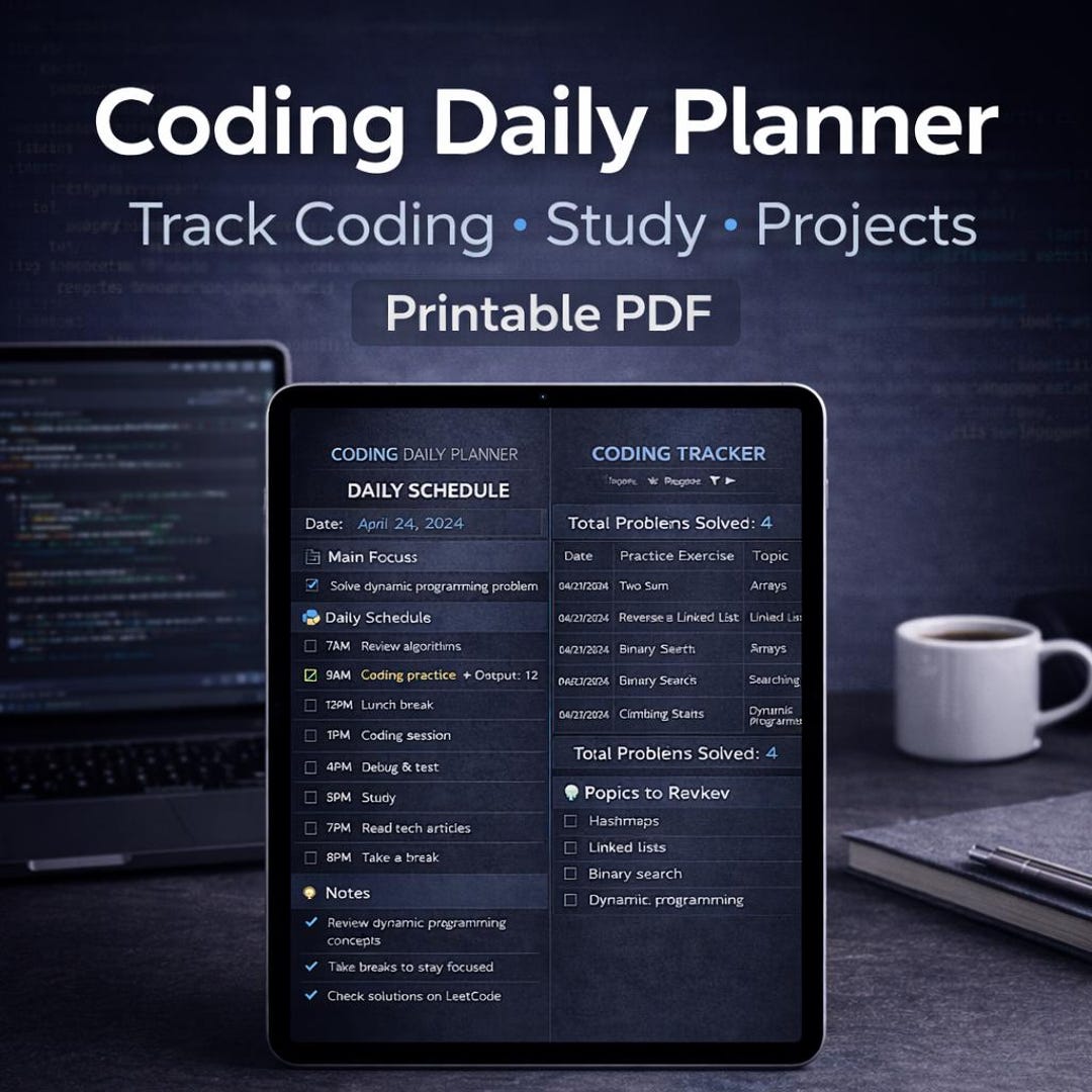 Coding Study Daily Planner | Programmer Productivity Schedule (PDF) - Etsy