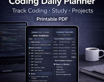 Coding Study Daily Planner | Programmer Productivity Schedule (PDF)