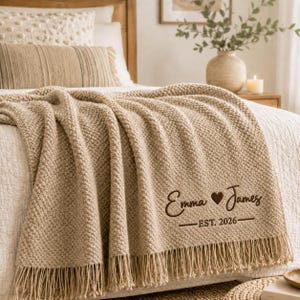 Personalized Wedding Throw Blanket, Custom Embroidered Couple Name Blanket, Mr and Mrs Gift, Bridal Shower Gift, First Home Gift