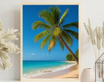 Lámina artística de palmera de playa tropical – Decoración costera (Descarga digital)