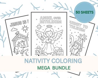 50 Nativity Kids Coloring Sheets, Religious Coloring Pages, Instant Download