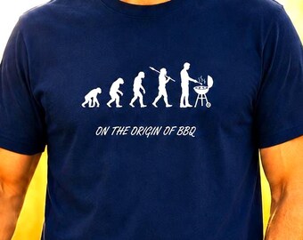 BBQ Dad Shirt - On The Origin Of BBQ - Evolution of Barbecue - Barbecue Grilling Darwin Tee, Grandad, Husband, Father, Friends Cookout Gift
