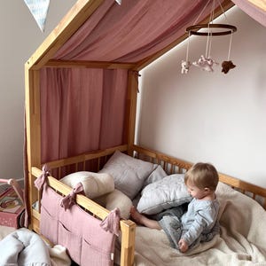 Mousseline bedhemel voor huisbed, Sephia Rose Boho babykamergordijnen, beddecoratie van katoenen mousseline 400x145cm