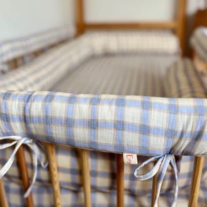 Muslin Bed Rail Cover | Custom Made Padded Cotton Cover for Montessori House Bed & Floor Bed |Cottagecore Buttermilk Blue Plaid | Esty Jorno
