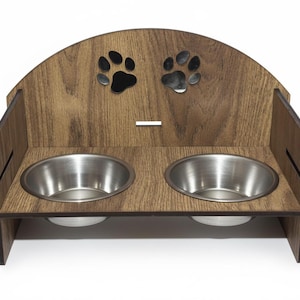 Wooden Elevated Double Pet Bowl Stand for Cats and Small Dogs