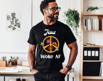Funny Jesus Woke AF T-Shirt, Retro Peace Sign