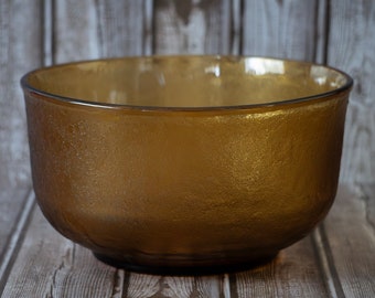 Vintage 1970s Textured Amber Glass Serving Bowl (France)