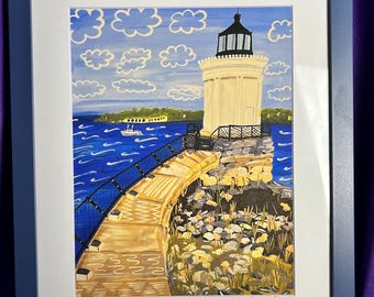 BUG LIGHT, South Portland Maine,  12" x 16" Matted and Framed Print
